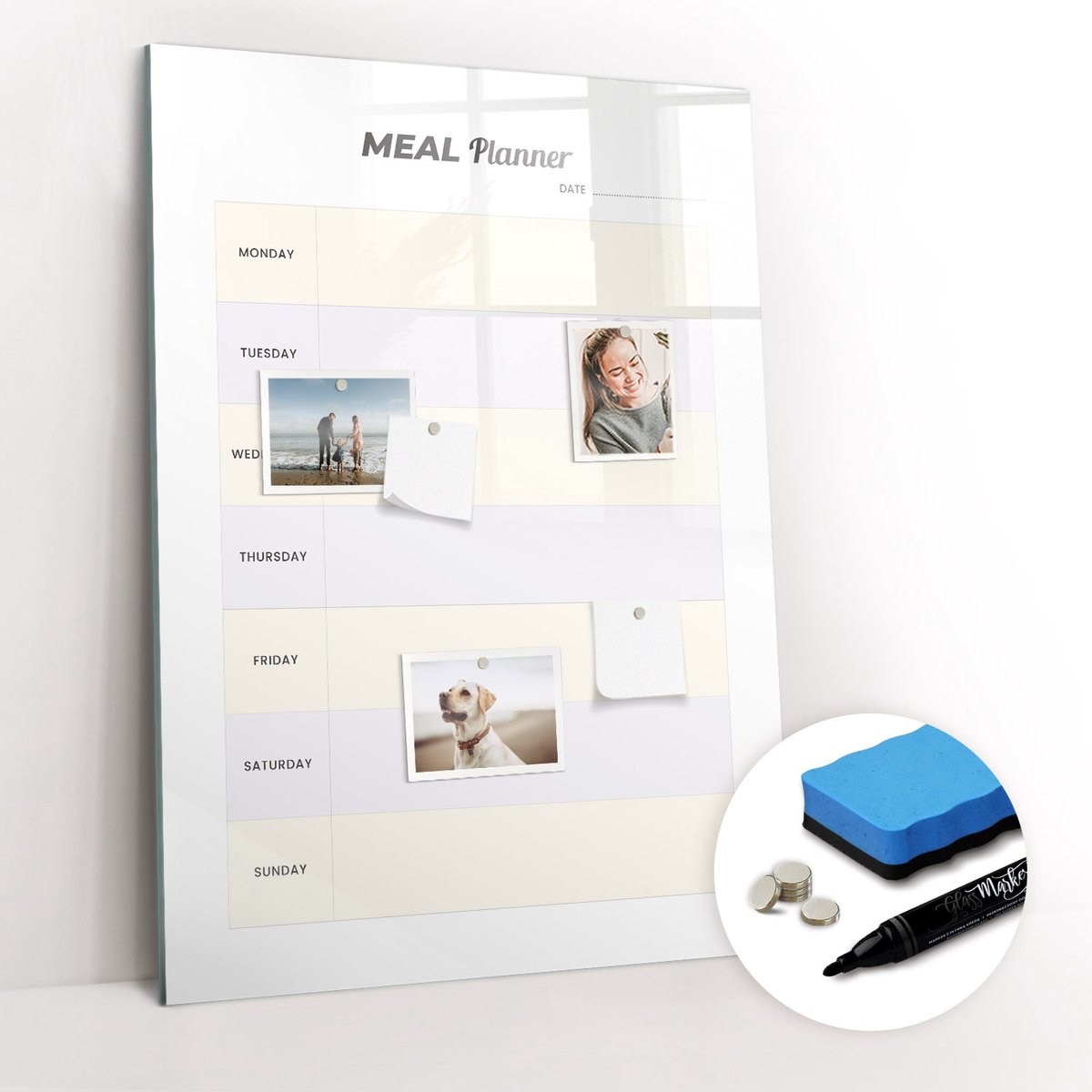 Tulup Whitebord - Menu van de maaltijdplanner - 70 x 100 cm - Veelkleurig Magneetbord Rechthoekig - Gratis 5 Sterke Magneten + Whiteboard Marker & Wisser - Organizer Muur - Magneetbord Muur - Notitiebord Werkplek