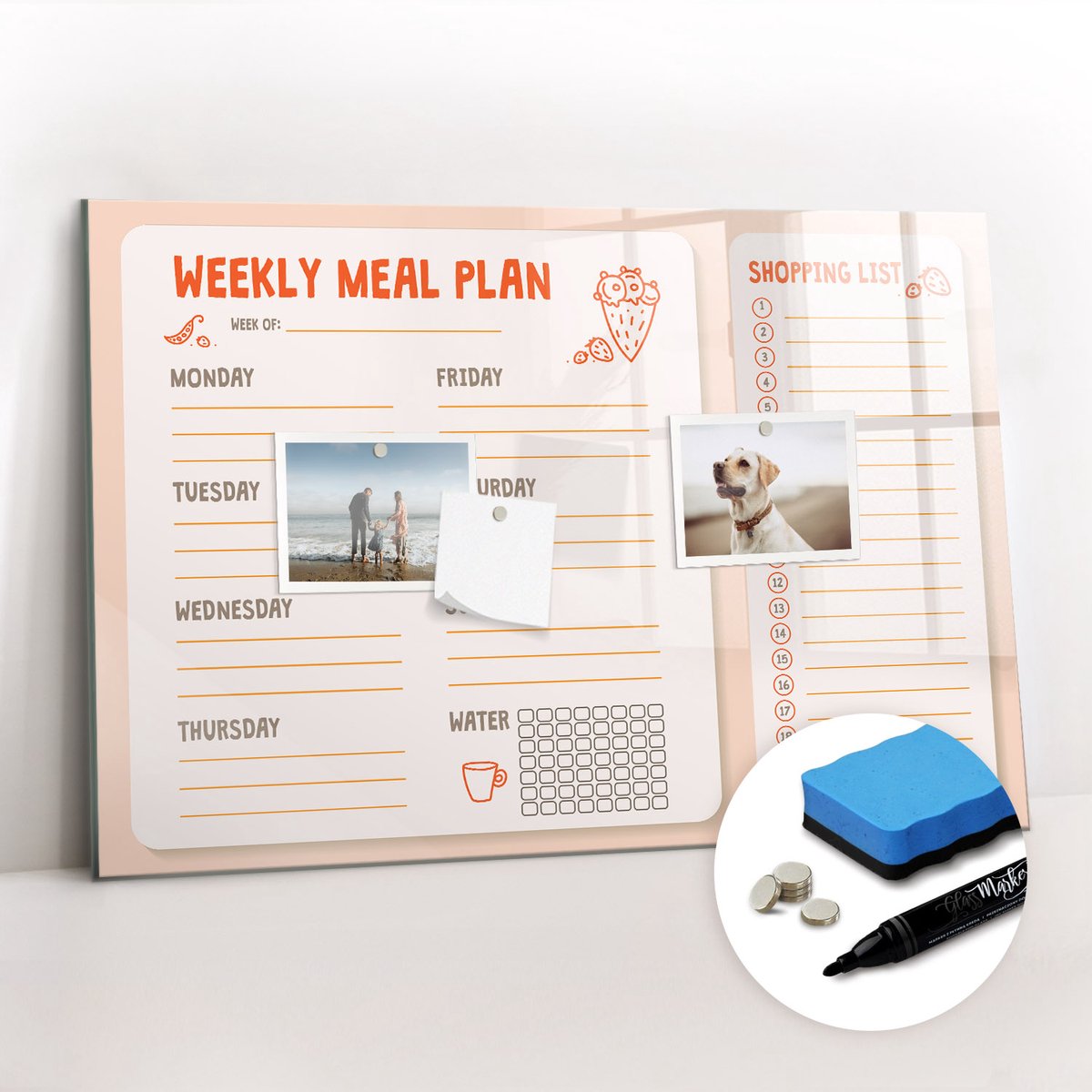 Tulup Whitebord - Retro maaltijdplanner - 60 x 40 cm - Veelkleurig Magneetbord Foto - Gratis 5 Sterke Magneten + Whiteboard Marker & Wisser - Moderne Wanddecoratie - Magneetbord Keuken - Notitiebord Werkplek