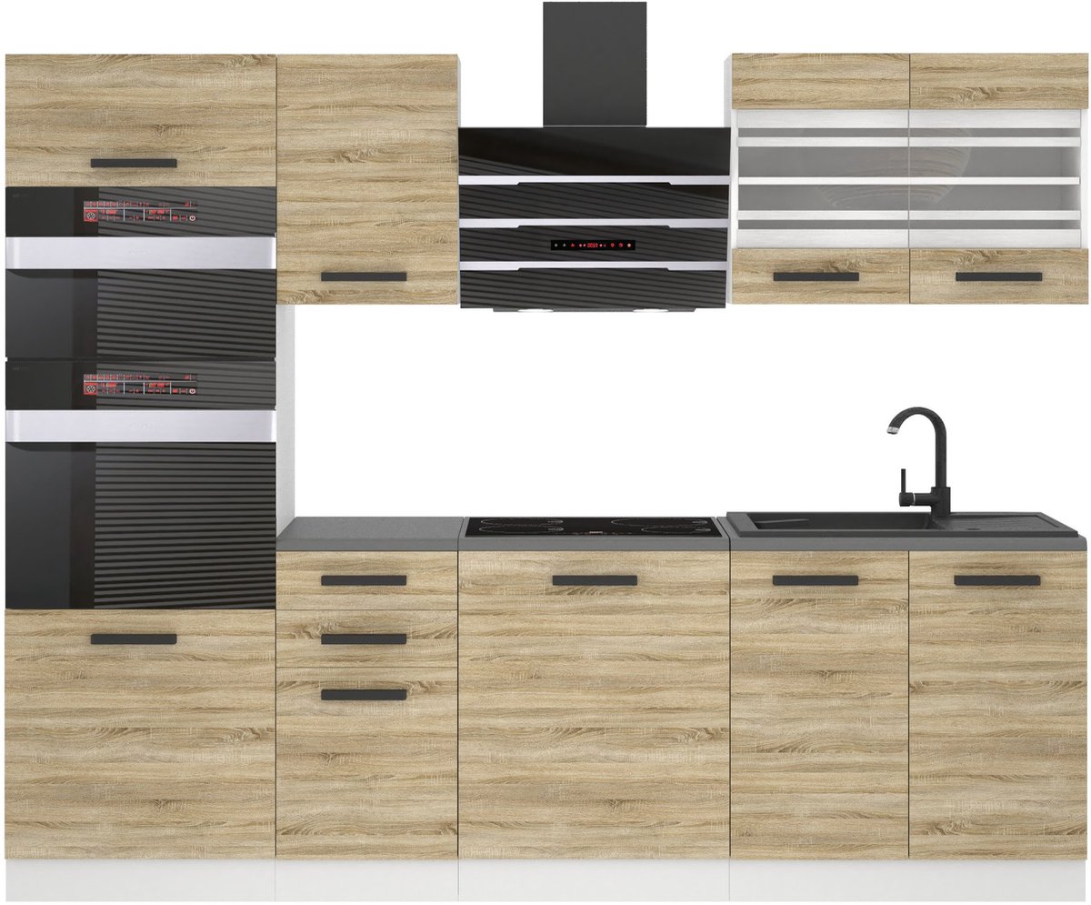 BELINI Keukenblok TRACY - Keukenmeubel Set 240 cm Sonoma Eiken met Werkbladen - Boven- en Onderkasten