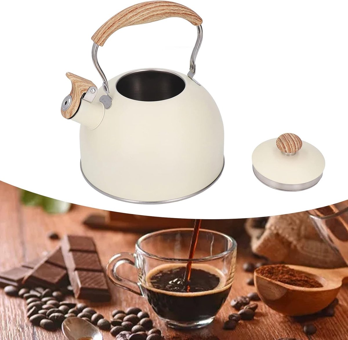 Geklokte Waterketel - Theeketel Roestvrij Staal - Water Koken - Ergonomisch Handvat - 2.5 Liter - Beige