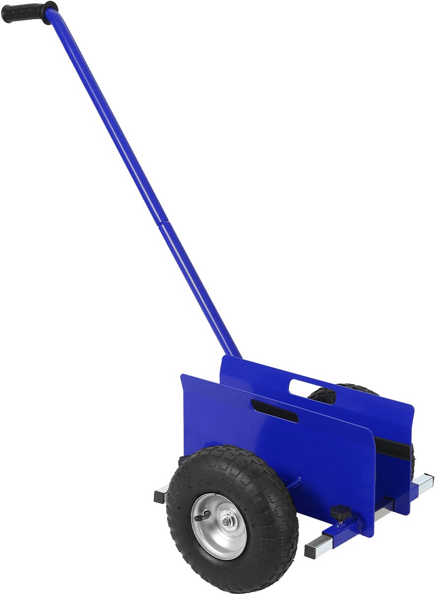 Industriële Plaatwagen Met Verlengde Stalen Handgreep - Draagvermogen 300 KG - 25,4 cm Rubber Wielen - Verstelbare Zelfspannende Klem Voor Gipsplaten, Multiplex En Deuren - Blauw
