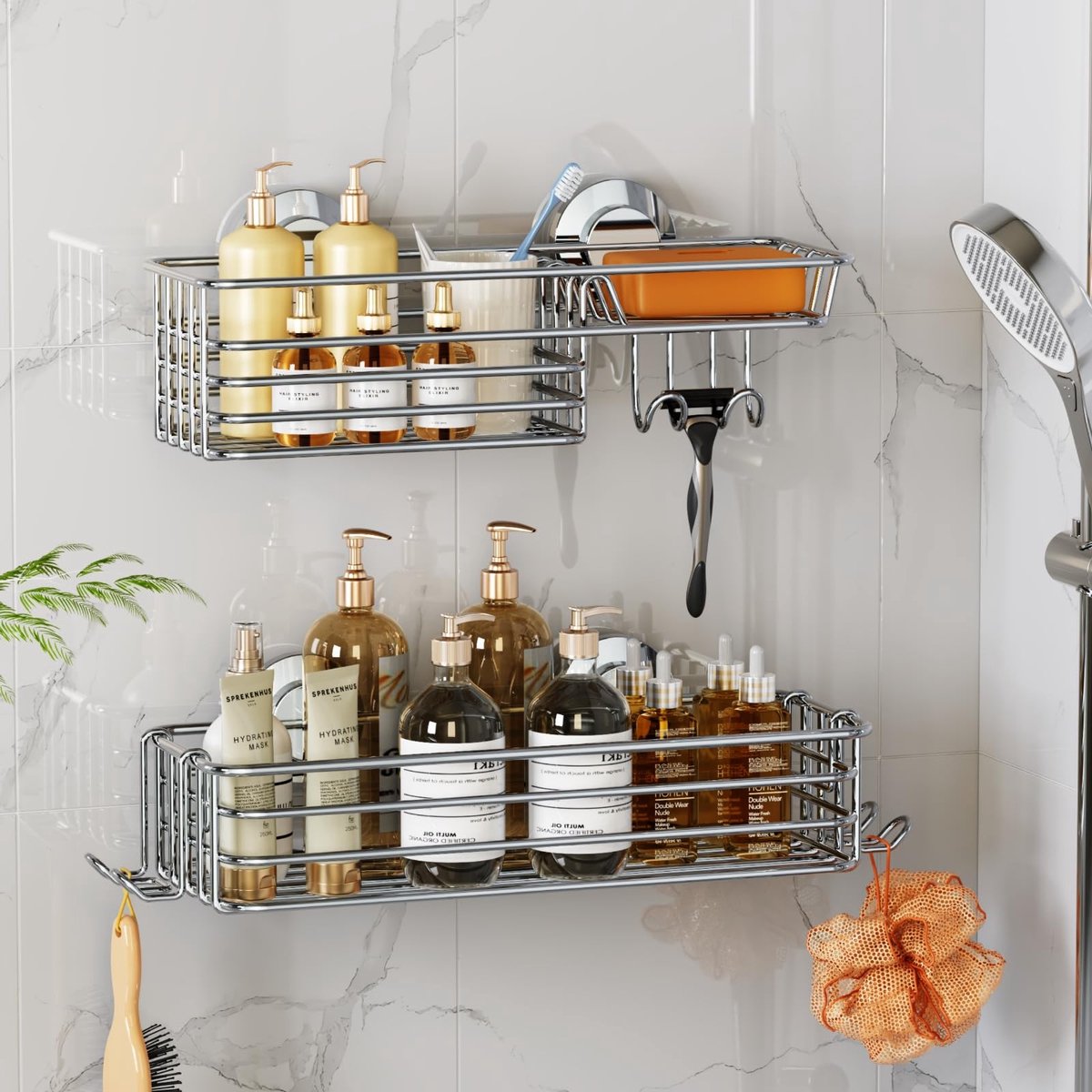 Omgoods - Douche Caddy met Zuignappen, Rvs Doucheplank zonder Boren