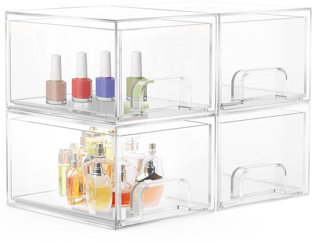 Omgoods - 4 Stuks Transparante Acryl Lade Organizer voor Badkamer en Thuis
