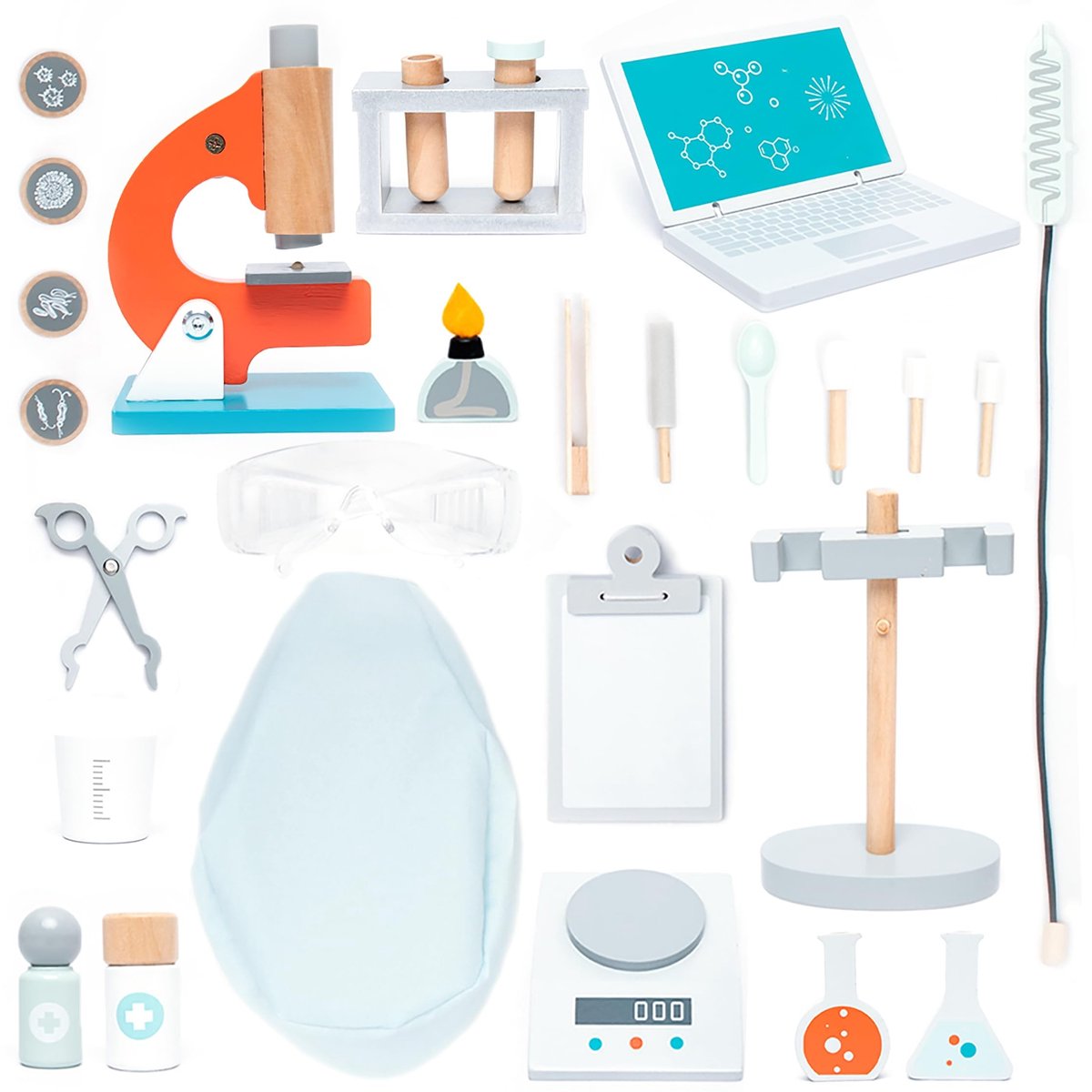 Omgoods - Houten Speelset voor Kinderen met Microscoop en Testbuizen
