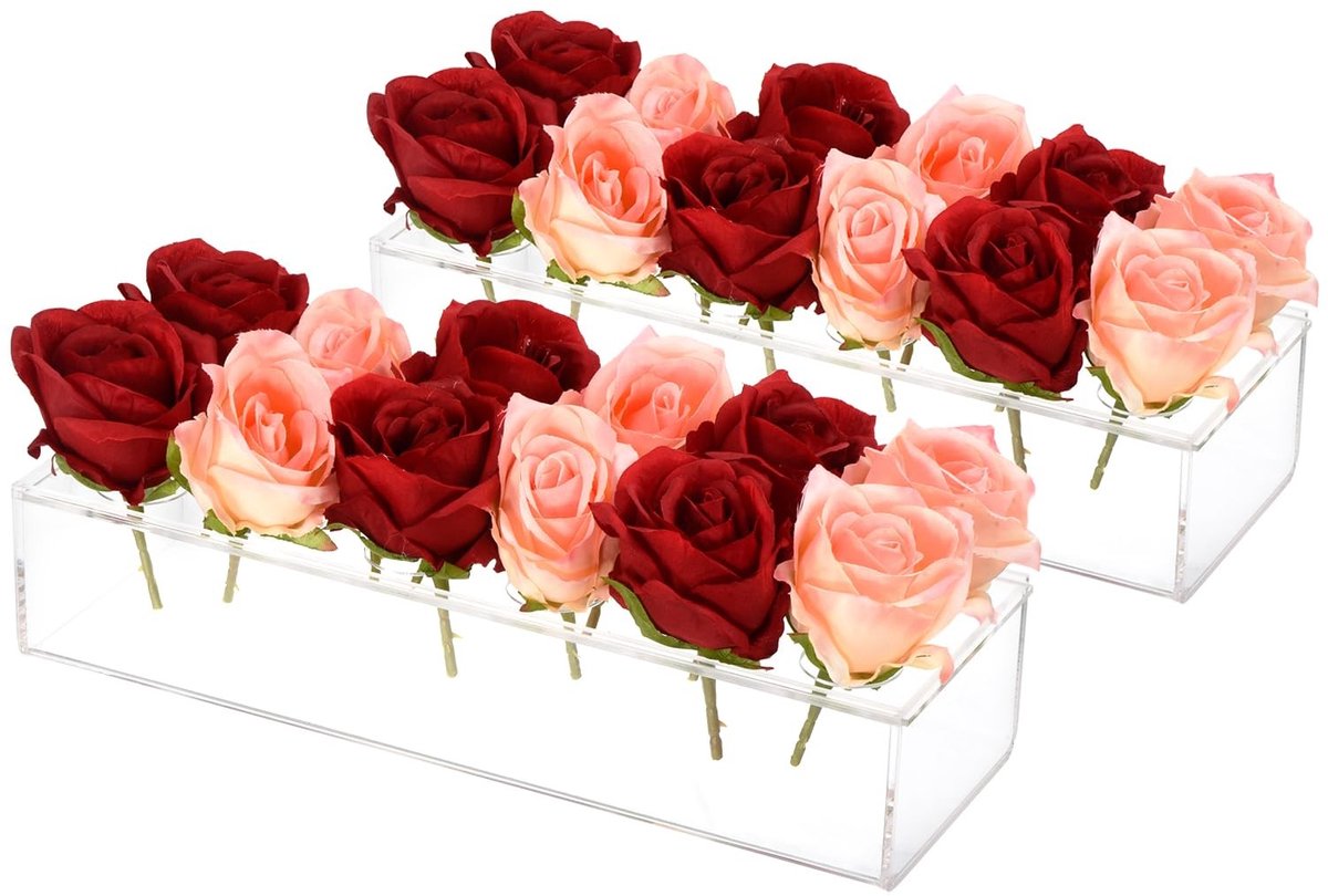 Omgoods - 2 Stuks Acryl Bloemenvaas 30cm Rechthoekig voor Tafeldecoratie