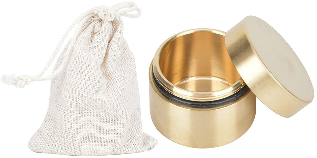 Omgoods- Opbergdoos Waterdicht - Messing Pillendoosje - Mini Opbergdoos - Sieraden Opbergdoos - Opbergdoos Voor Binnen/Buiten - Buitendiameter 5,9 cm - Sieradenbox
