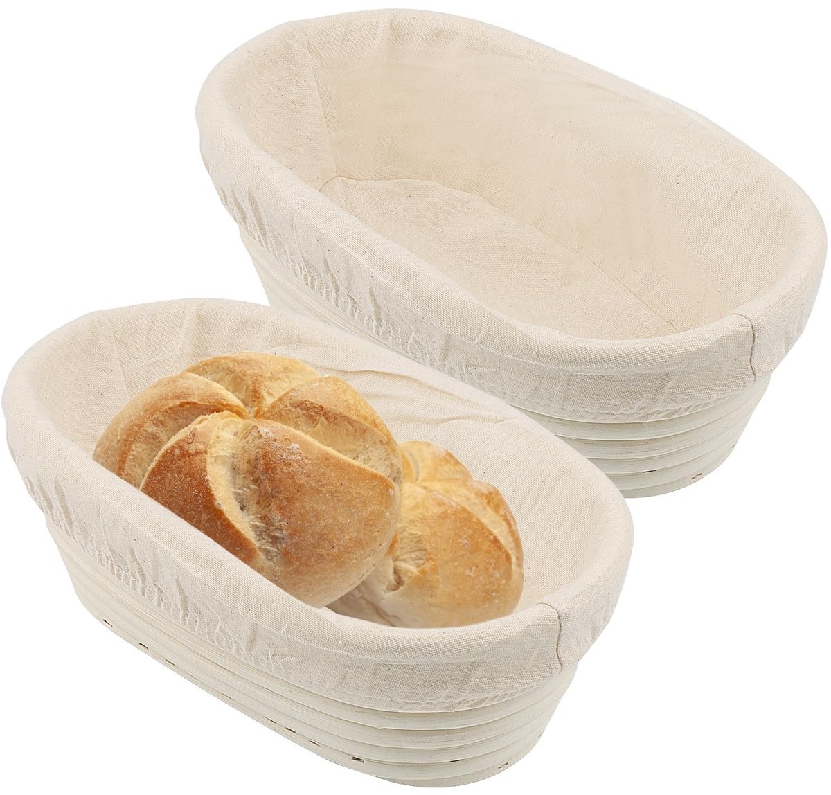 Omgoods - Set van 2 Ovalen Rieten Broodbakken met Voering