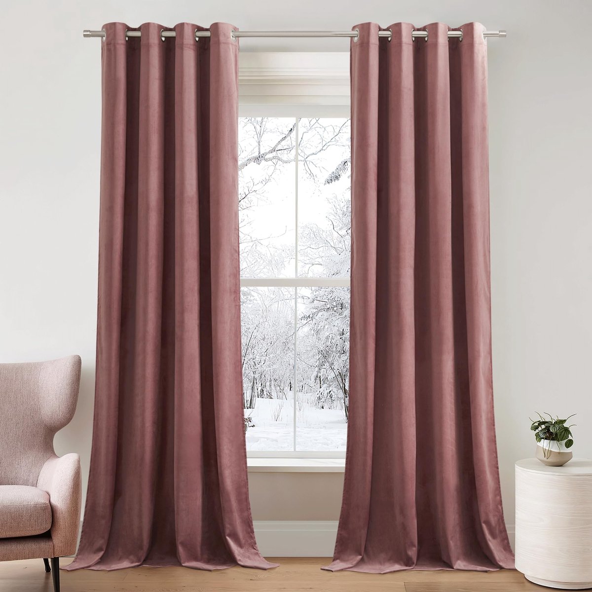 Omgoods- Gordijnen Verduisterend 300 g/m2 - Fluwelen Gordijnen - Kant en Klaar 2 Stuks - 132x220 cm - Met Lussen - Grijsroze - Verduisteringsgordijnen