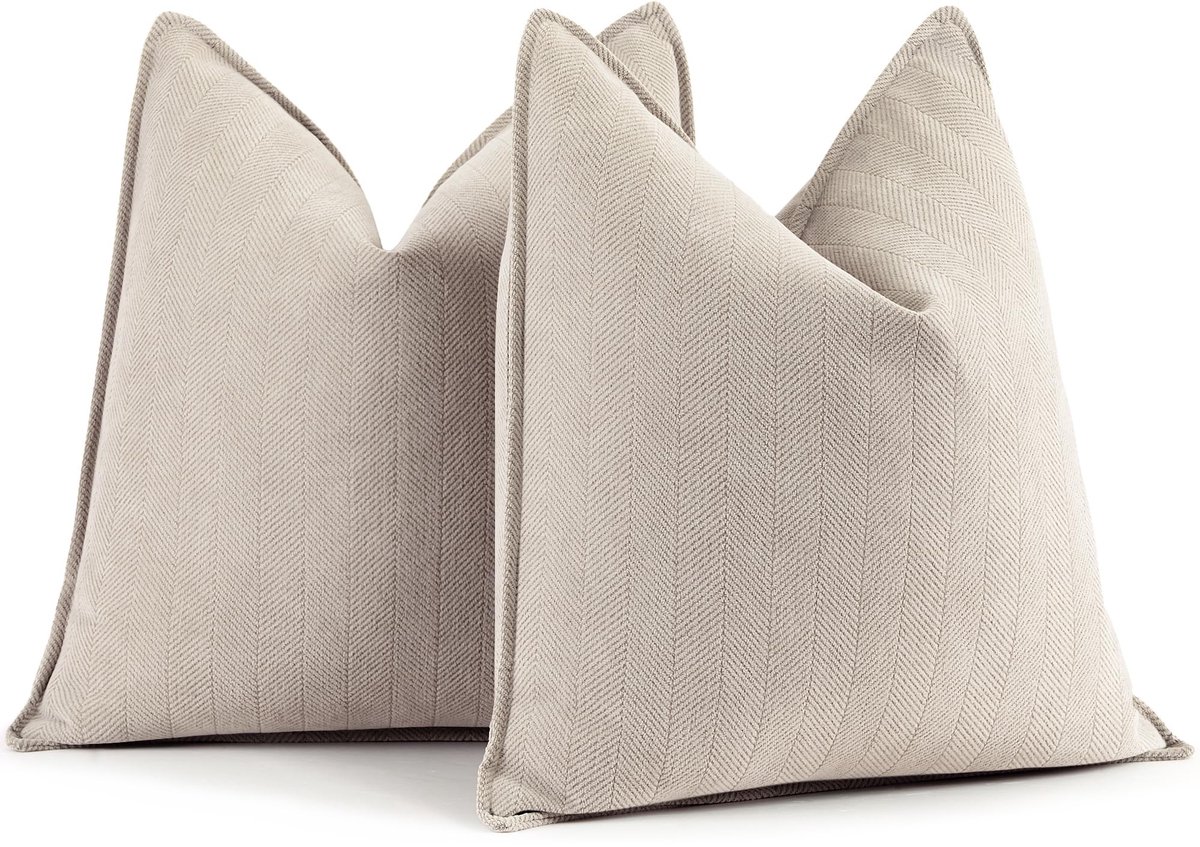 Omgoods - Chenille Kussensloop Set van 2 40 x 40 cm in Beige