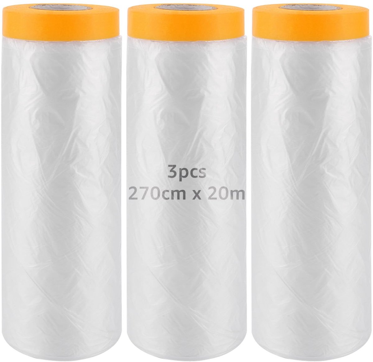 Omgoods - 3 Rollen Verfafdekkingsfolie met Plakband, 270 cm x 20 m