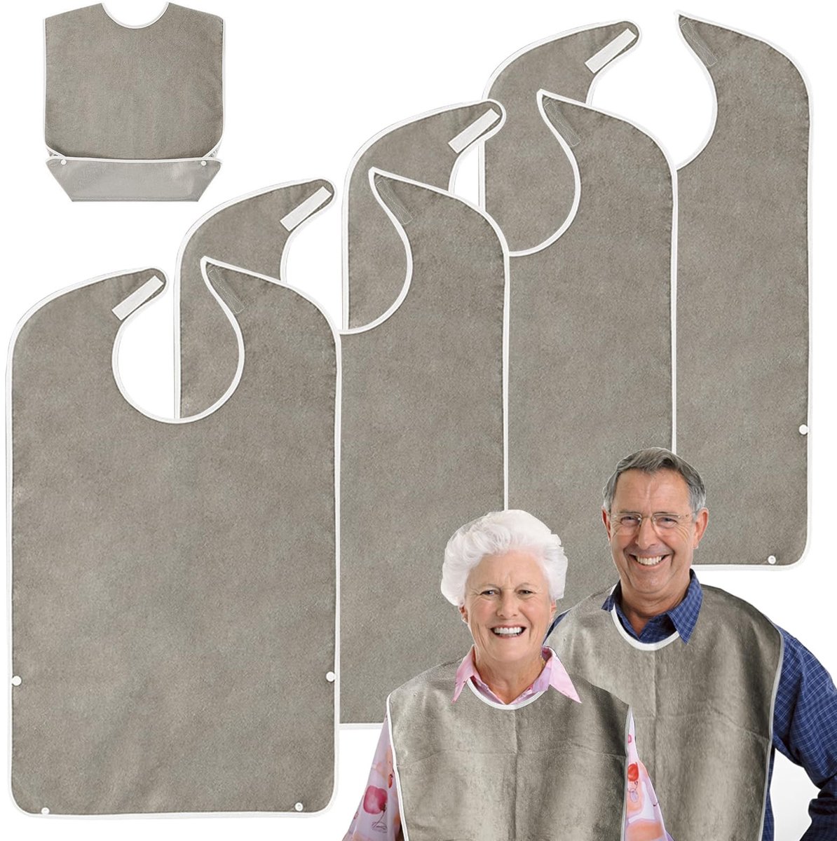 Omgoods - Set van 4 Herbruikbare Volwassen Slabbetjes met Krumenvanger