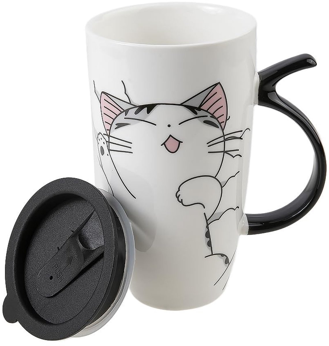 Omgoods - Grote Kat Mok met Isolerende Deksel 600ml