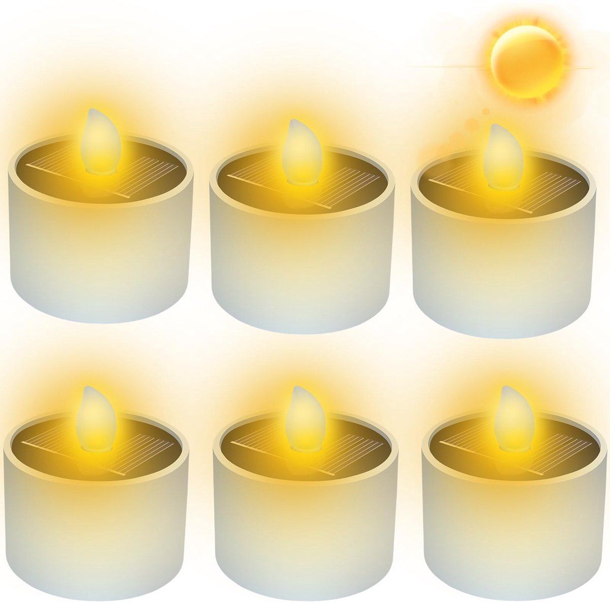Omgoods - Pack van 6 Solar Tea Lights - Waterproof Flickering Flame Decoratie