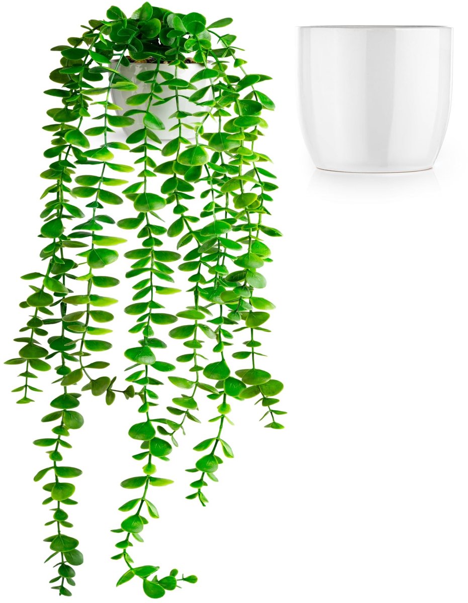 Omgoods - Kunststof Eucalyptus in Witte Keramieken Pot (60 cm)