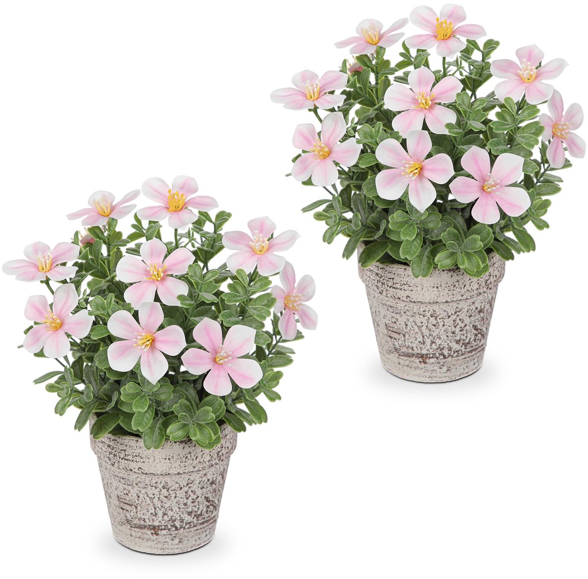 Omgoods - 25 cm Kunstbloemen in Rustieke Pot - Set van 2 Lichtroze Oxalis Planten