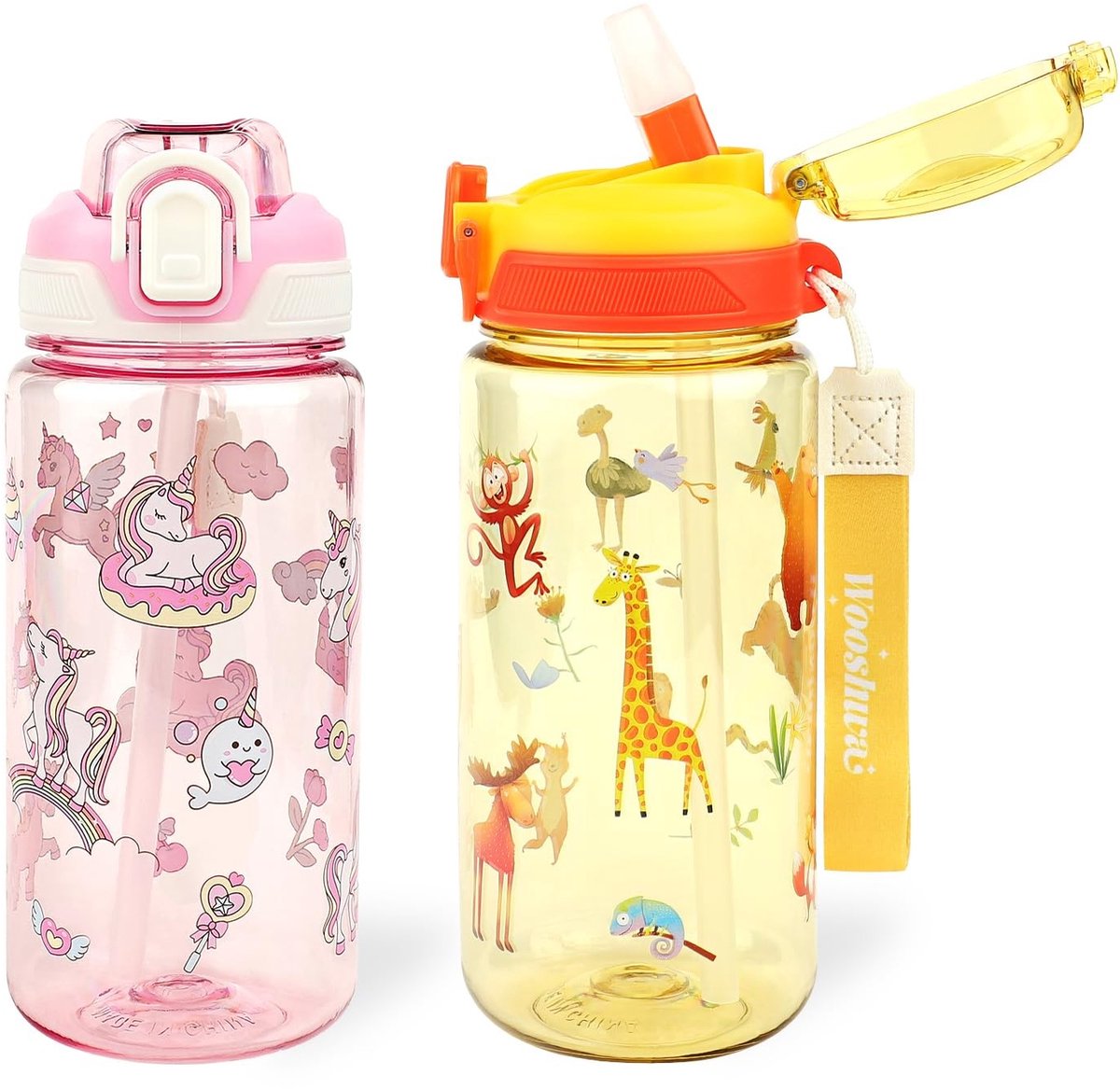 Omgoods - Kinderventiel Waterfles met Rietje, Set van 2