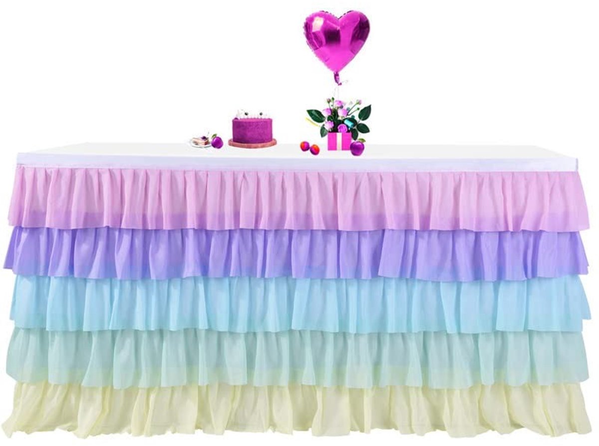 Omgoods- Tafelrok Chiffon - Romantische Ruches - Rechthoekig - Herbruikbaar - Huidvriendelijk - Verkrijgbaar in Verschillende Kleuren en Maten - Tafelkleed
