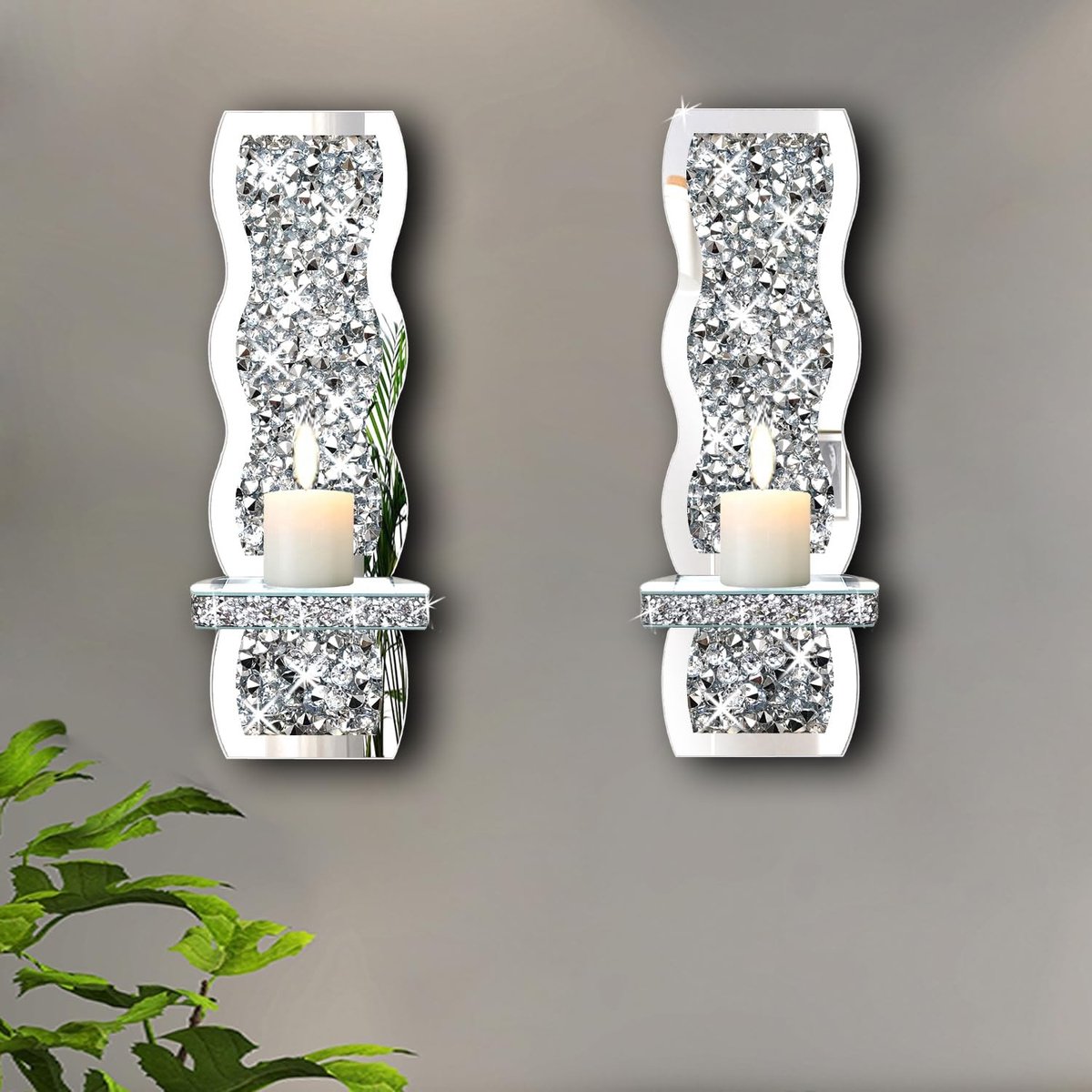 Omgoods - Set van 2 Kristallen Kandelaren met Golfpatroon