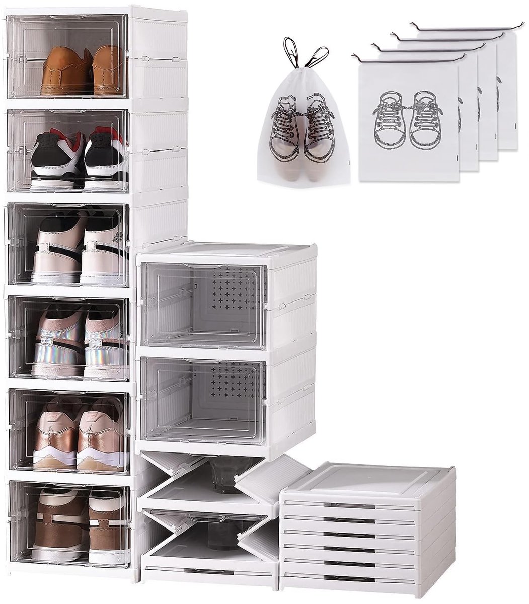 Omgoods - Stapelbare en Vouwbare Transparante Schoenendozen Set van 6