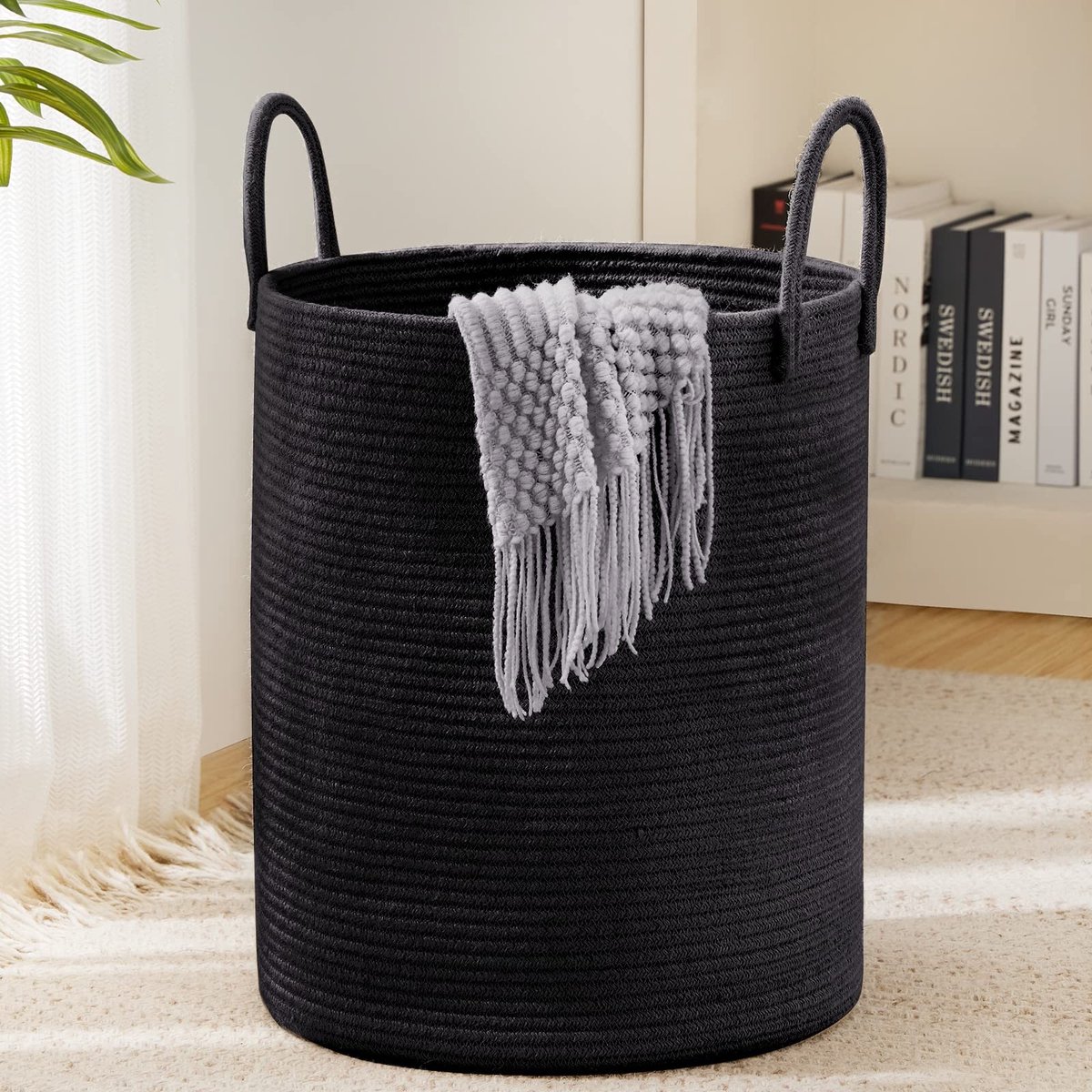 Omgoods - Katoenen Touw Wasmand 58L Geweven Opbergmand met Handvat