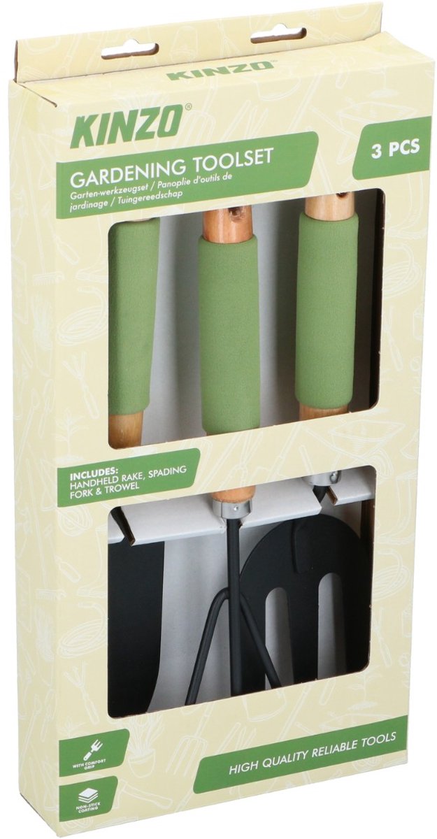 Kinzo Tuingereedschap Set 3-Delig - Set met Handhark, Vork en Schep - Comfort Grip en Antiaanbaklaag - Tuinaccessoires voor Bloempotten en Borders van Kinzo — afbeelding 4