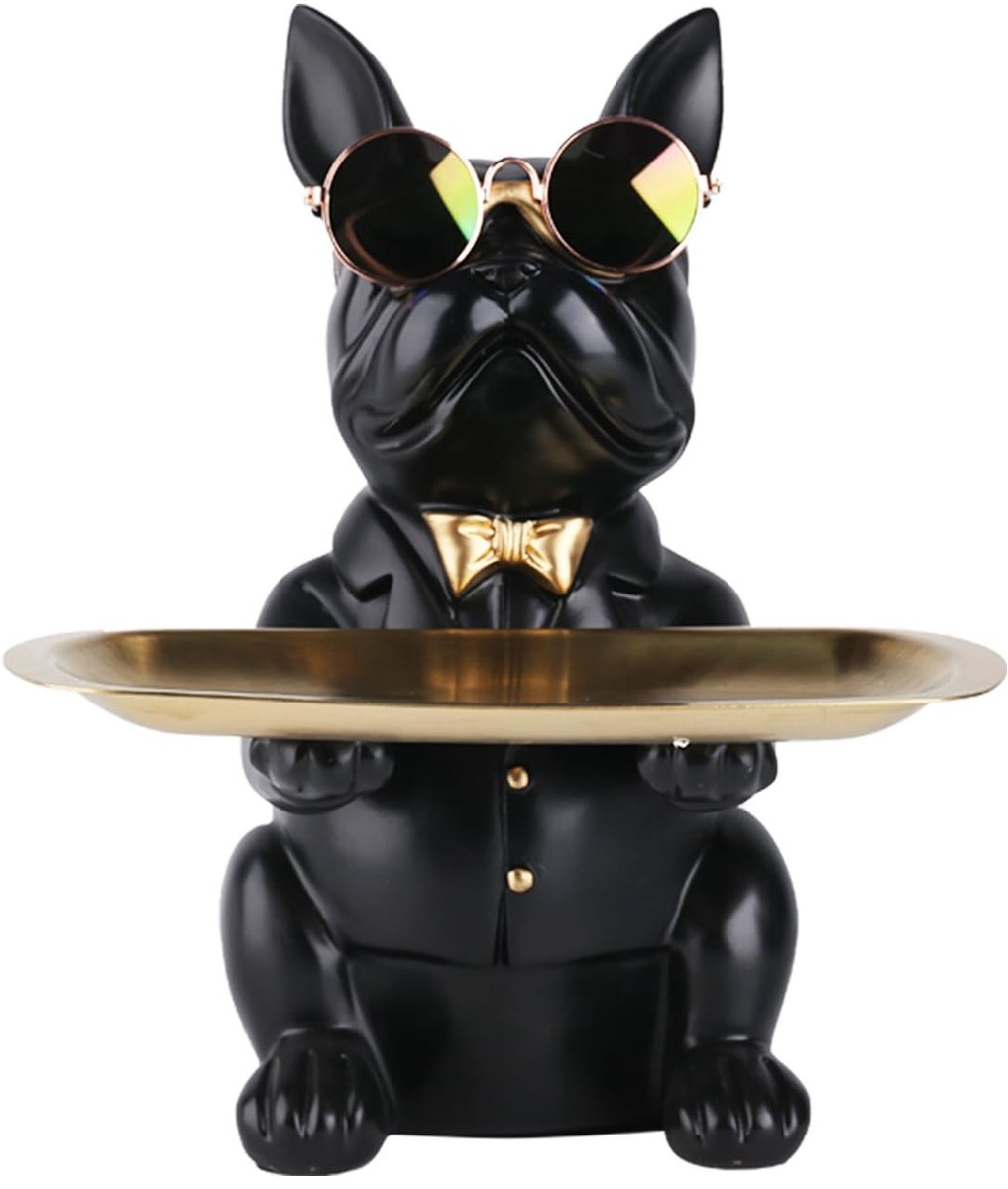 Omgoods - Multifunctionele Bulldog Beeld als Decoratie en Opbergruimte (Zwart)
