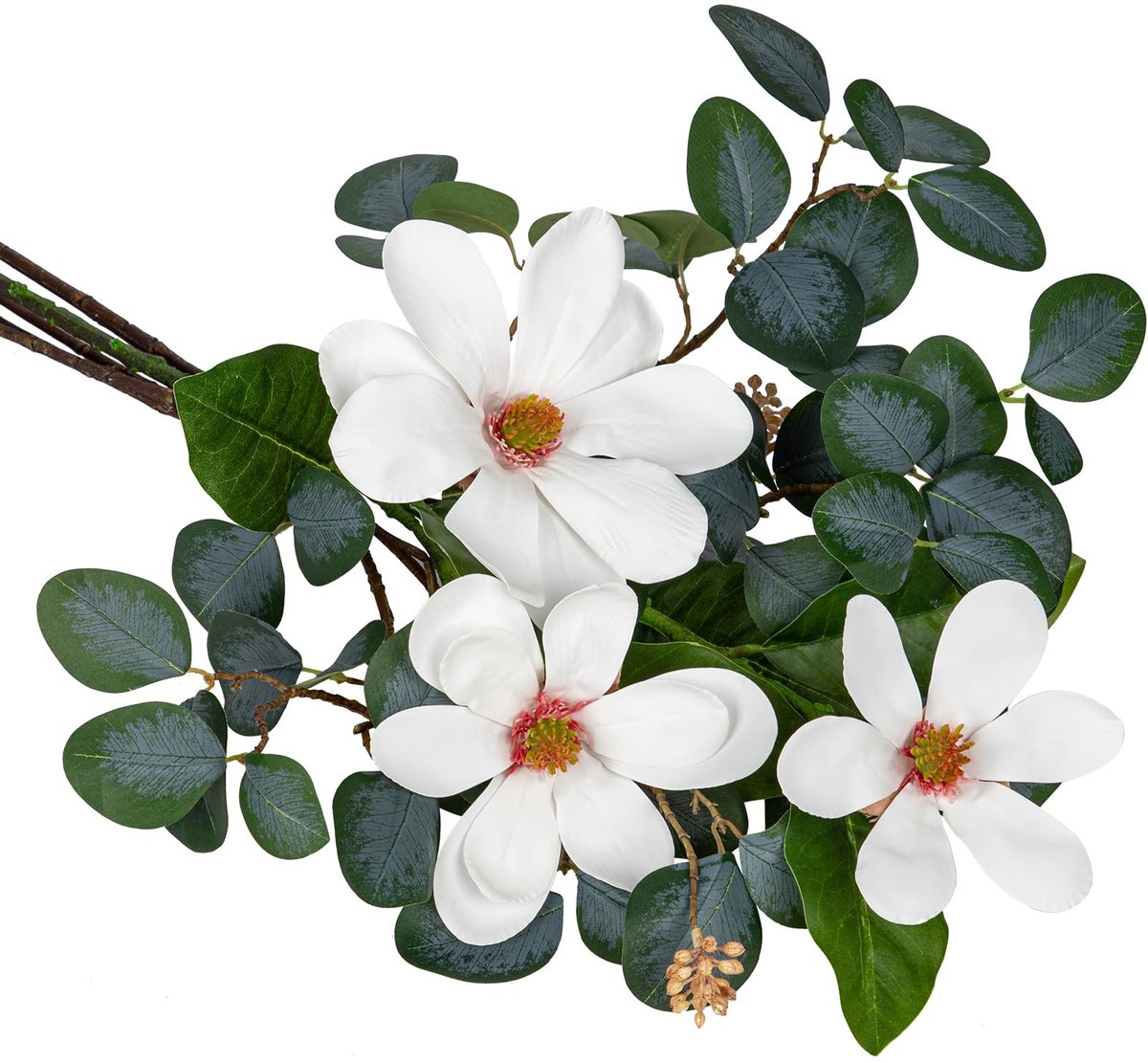 Omgoods - Kunstmatige Eucalyptus Stelen met Magnolia Bloemen voor Decoratie
