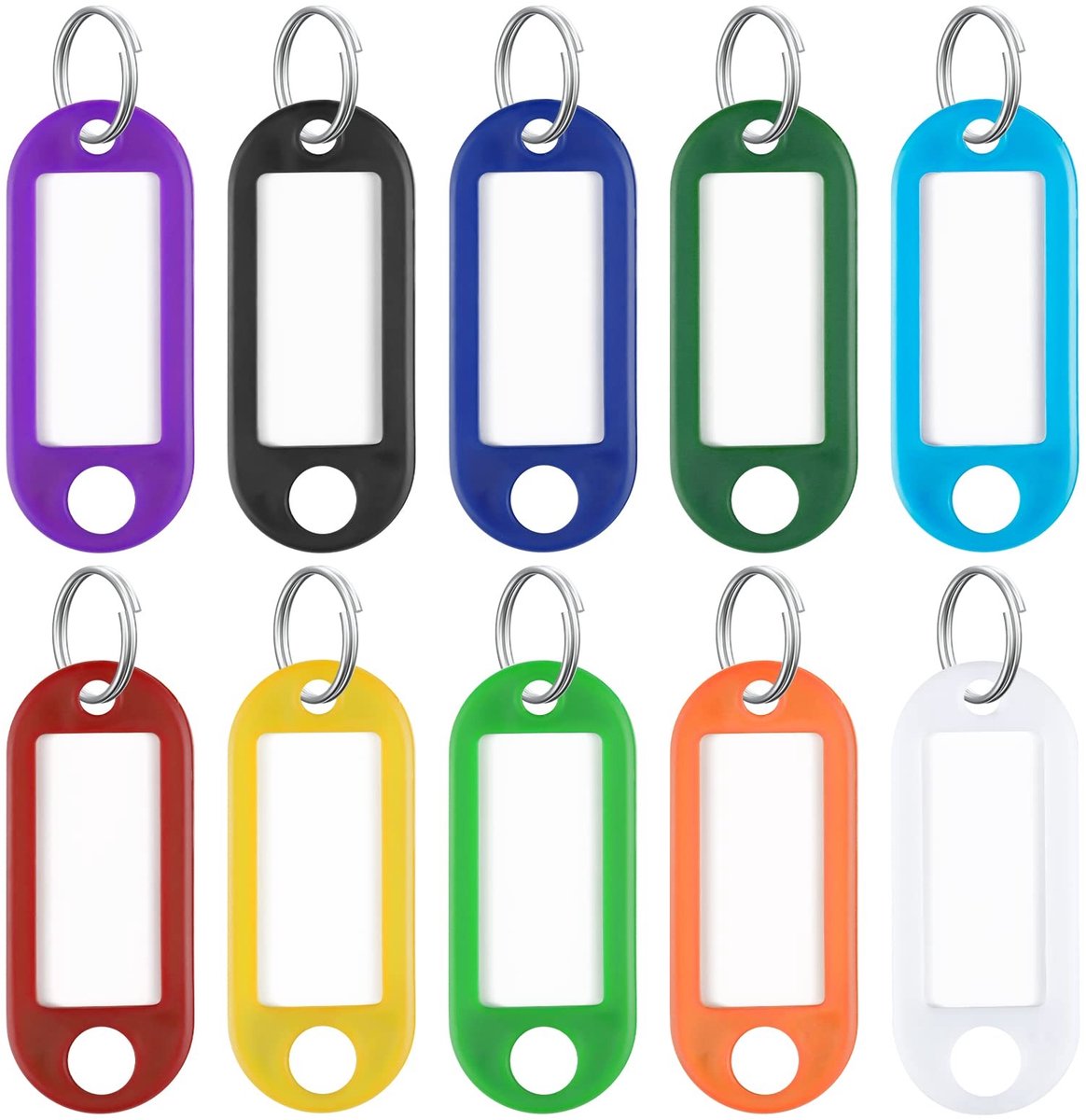 Omgoods - Set van 200 Plastic Sleutelhangers met Label in 10 Kleuren