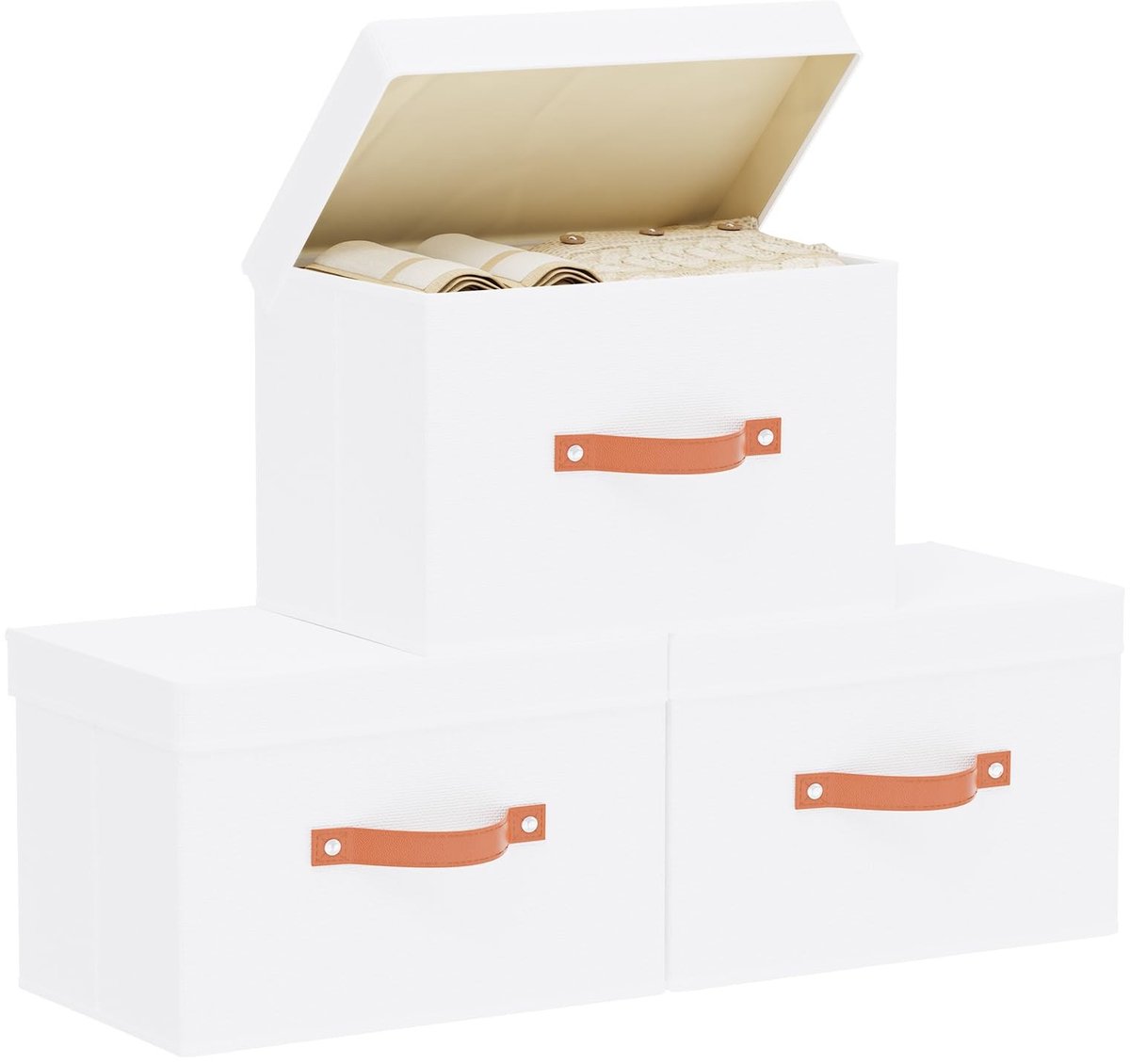 Omgoods - Set van 3 Opbergdozen met Deksel voor Woonkamer en Slaapkamer