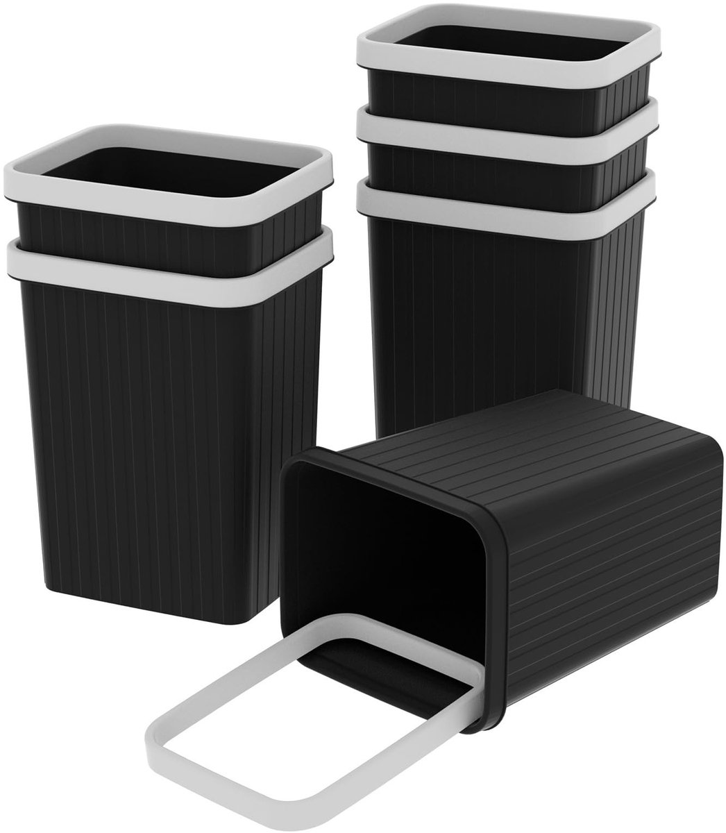 Omgoods - Set van 6 Plastic Prullenbakken voor Verschillende Ruimtes