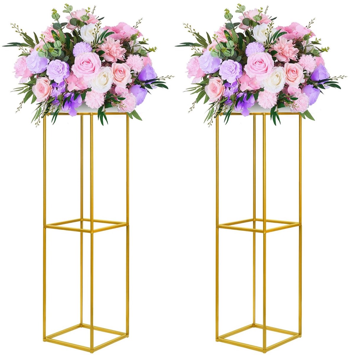Omgoods - Set van 2 Gouden Metalen Bloemenstandaards voor Decoratie