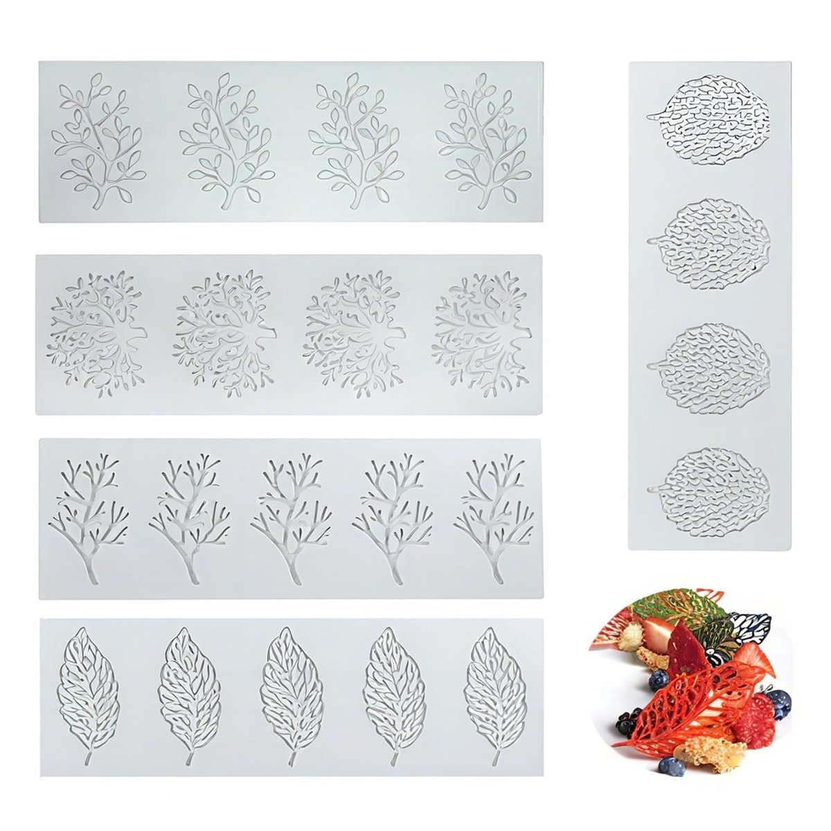 Omgoods - Set van 5 Silikonenvormen voor 3D Bladdecoraties