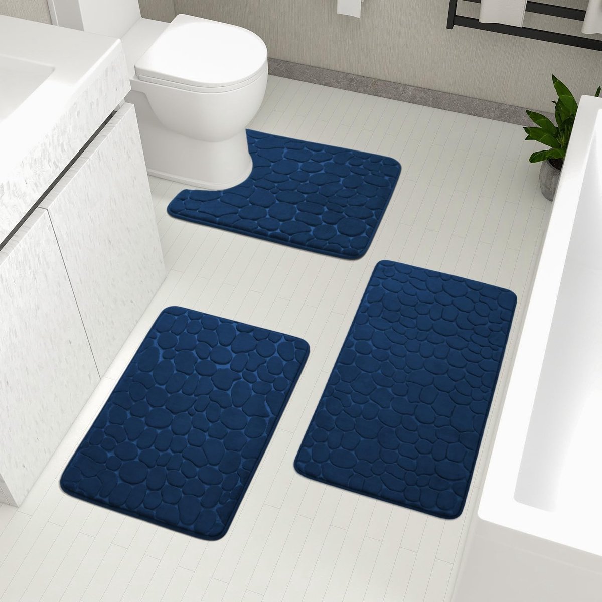 Omgoods - 3 Delige Geheugenfoam Badmat Set met Antislip