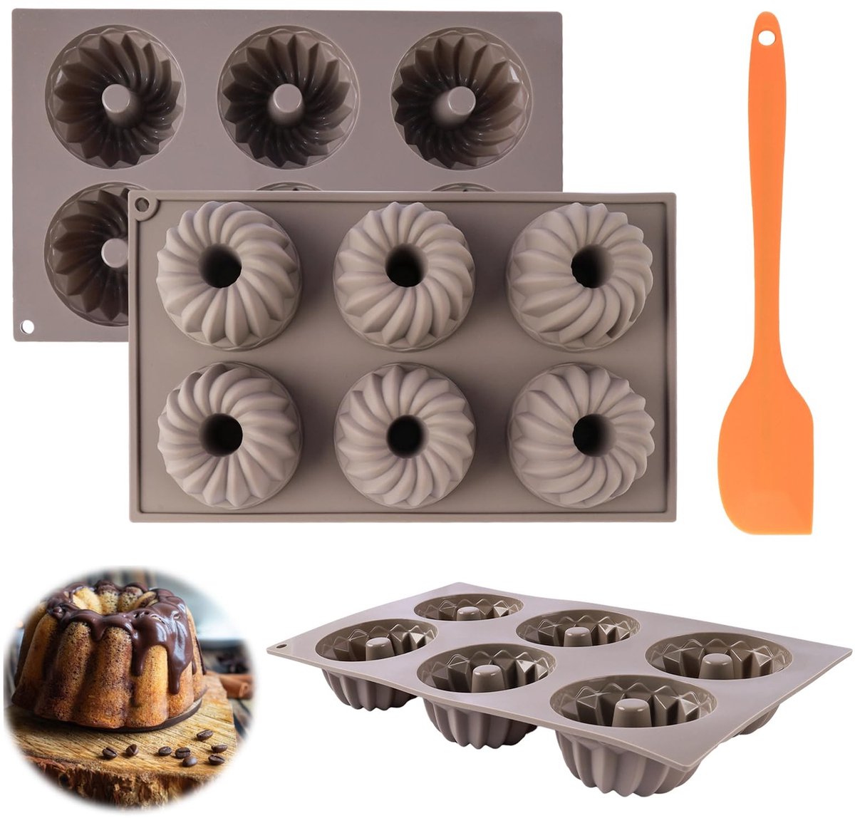 Omgoods - Mini Turban Siliconen Mold Set van 3 - Muffin en Cake Mallen