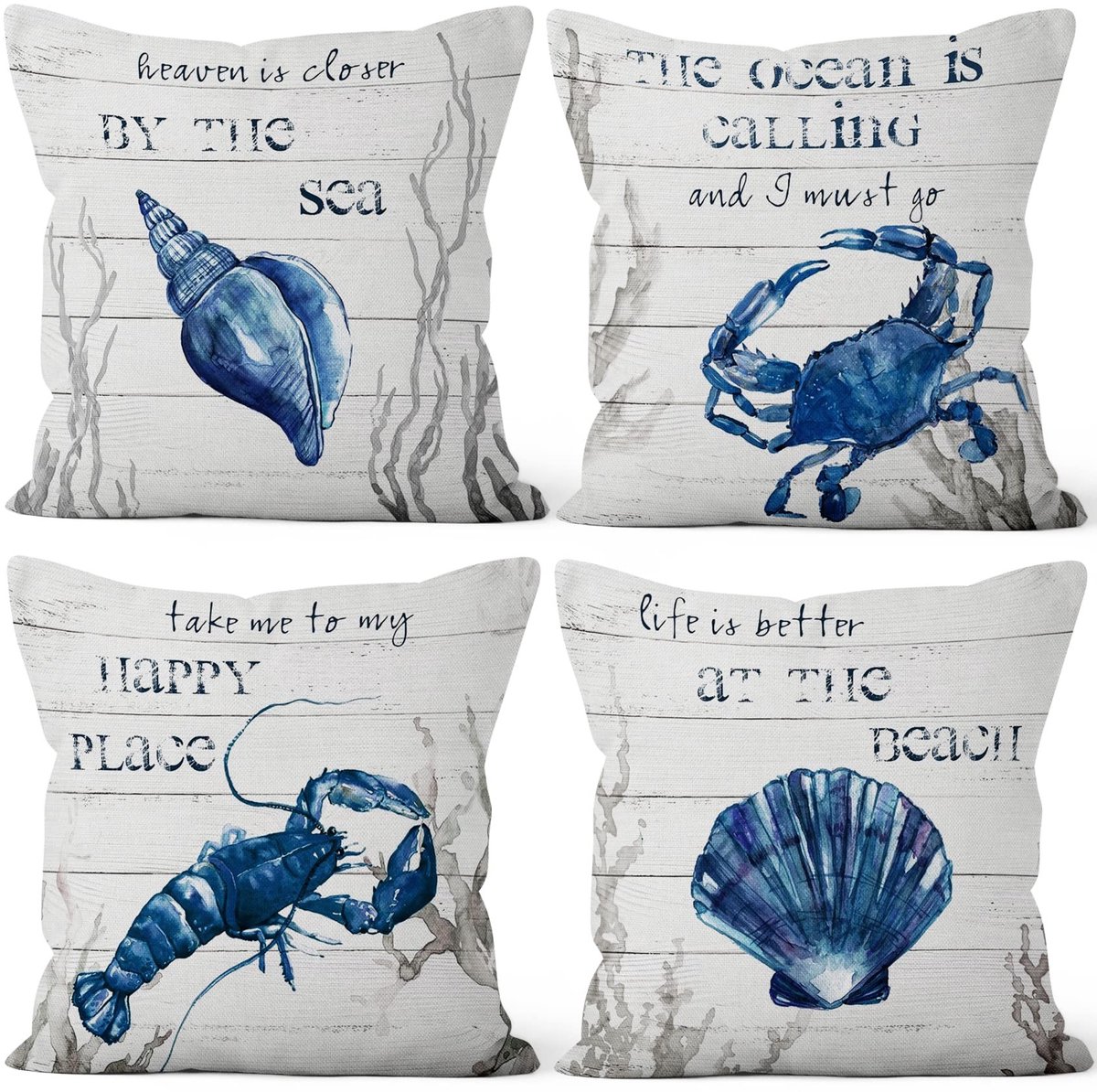 Omgoods - 61 x 61 cm Set van 4 Decoratieve Kussenhoezen met Oceaan Thema
