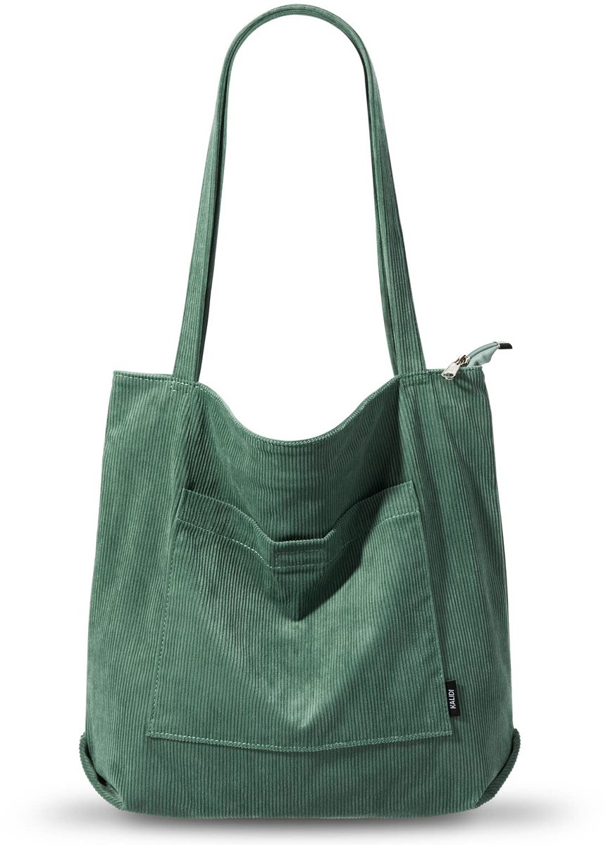 Omgoods - Corduroy Schoudertas met Rits en Grote Capaciteit voor Dames