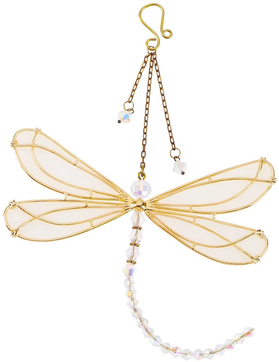 Omgoods- Zonvanger Libelle 26 cm - Creatieve Dieren - Raamdecoratie - Tuinaccessoires - Voor Binnen/Buiten - Van Metaal met Kristallen - Zonneschijnvanger