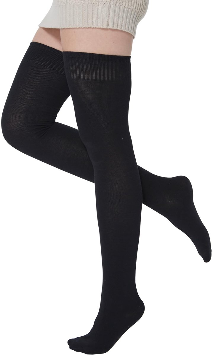 Omgoods - Lange Katoenen Dames Thigh High Kousen met Stijlvolle Strepen