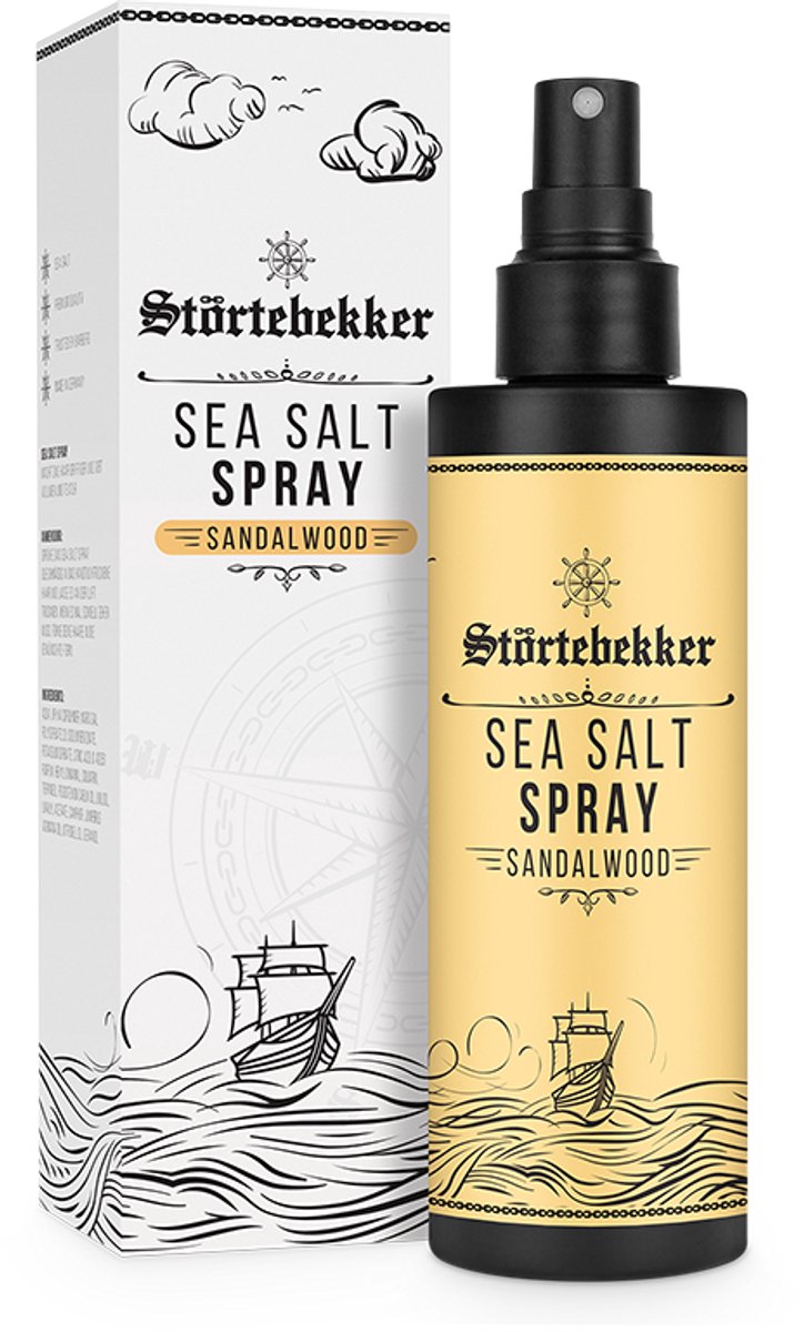 Störtebekker® Premium Sea Salt Spray Sandelhout - Zoutwaterspray met Natuurlijk Zeezout voor Volume, Glans & Flexibele Hold - Vegan, Zonder Siliconen & Parabenen (200 ml) - Texture Spray Haar Light / Medium Hold