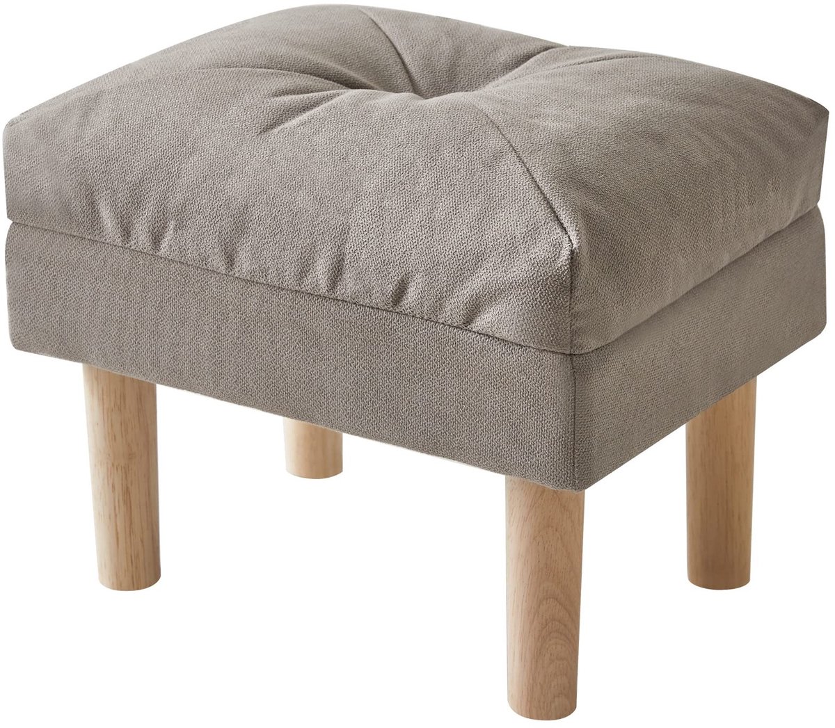 Omgoods - Kleine Ottoman met Zachte Zitting en Houten Poten, Grijs