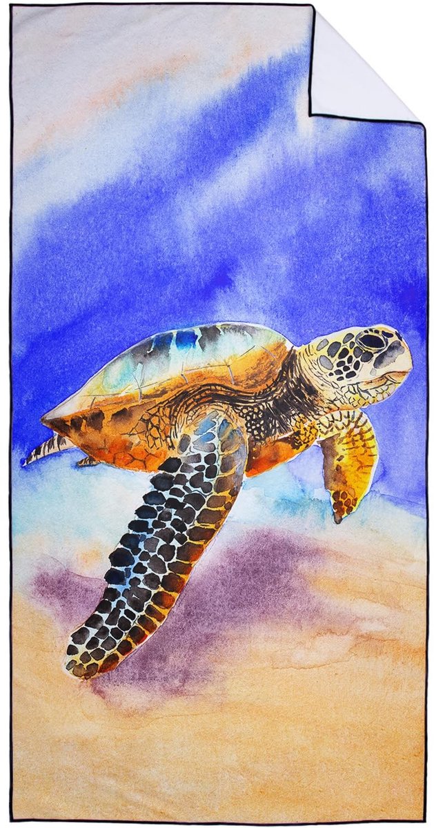 Omgoods - Sneldrogende Lichtgewicht Strandhanddoek - Schildpad Kunst Print 90x180cm