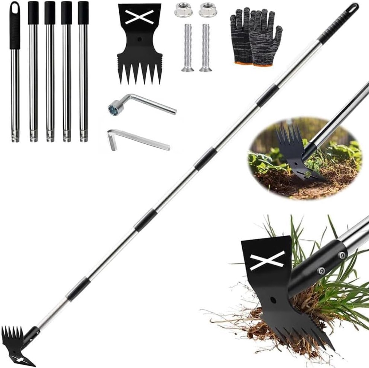 SnelShoppen - Long Handle Onkruid Cutter 180 cm, 2-in-1 Onkruid Hark en Tuinhak, Onkruidsteker met Handvat, Tuingereedschap voor Tuin, Gazon, Patio en