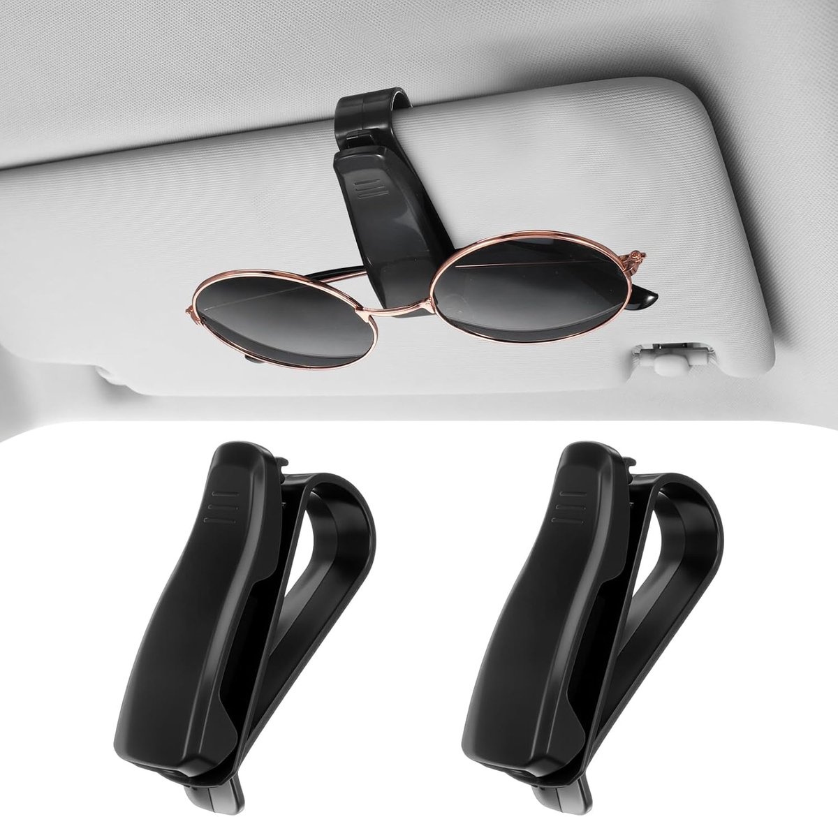Zonnebrilhouder auto - 2 stuks - Voor visor - Eenvoudige éénhandige bediening - SnelShoppen