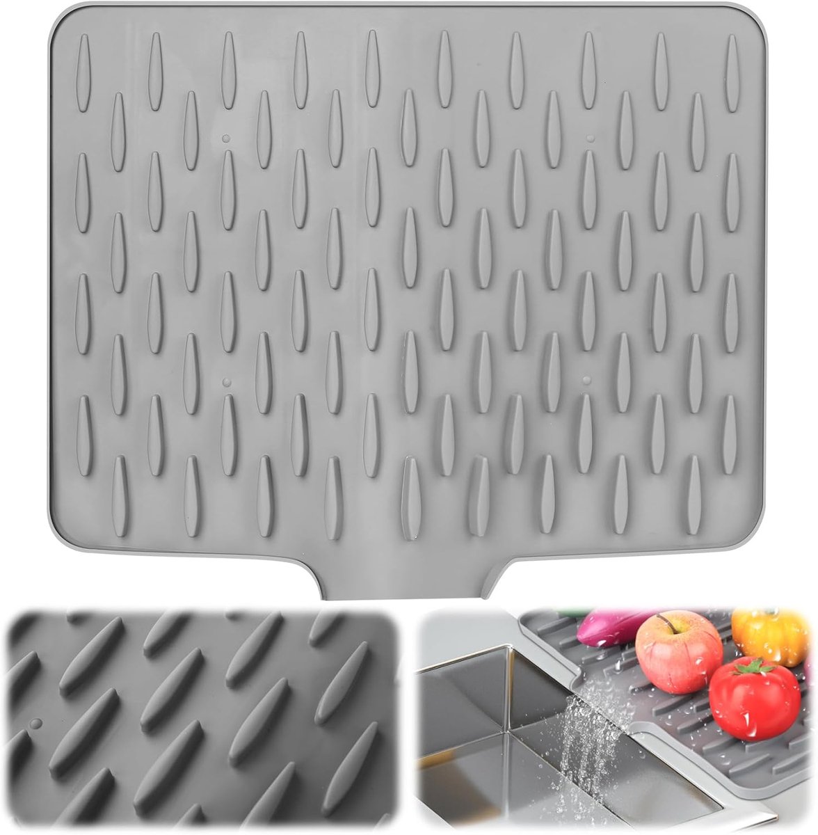 Silicone Dish Draining Mat, Anti-Slip Kitchen Top Protector, Heat Resistant Dish Draining Mat with Water Drain for - ShopVlot