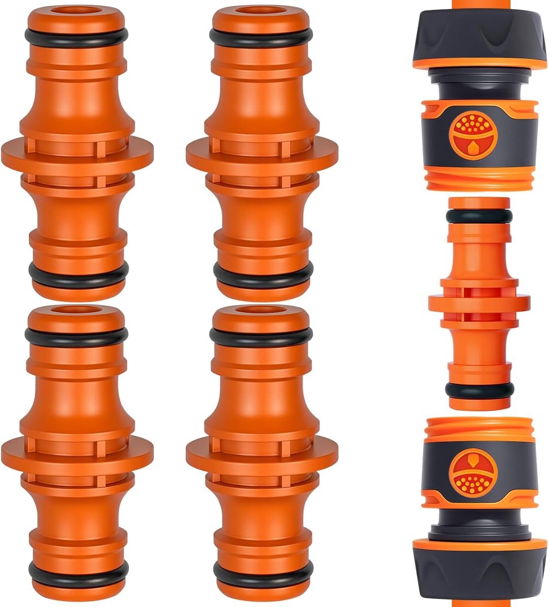 SnelShoppen - 4 Stuks Dubbele Slangverbinding, 1/2 Inch Slangconnector Verlengstuk Tuinslang voor Thuis, Tuin en Irrigatiesysteem, Oranje