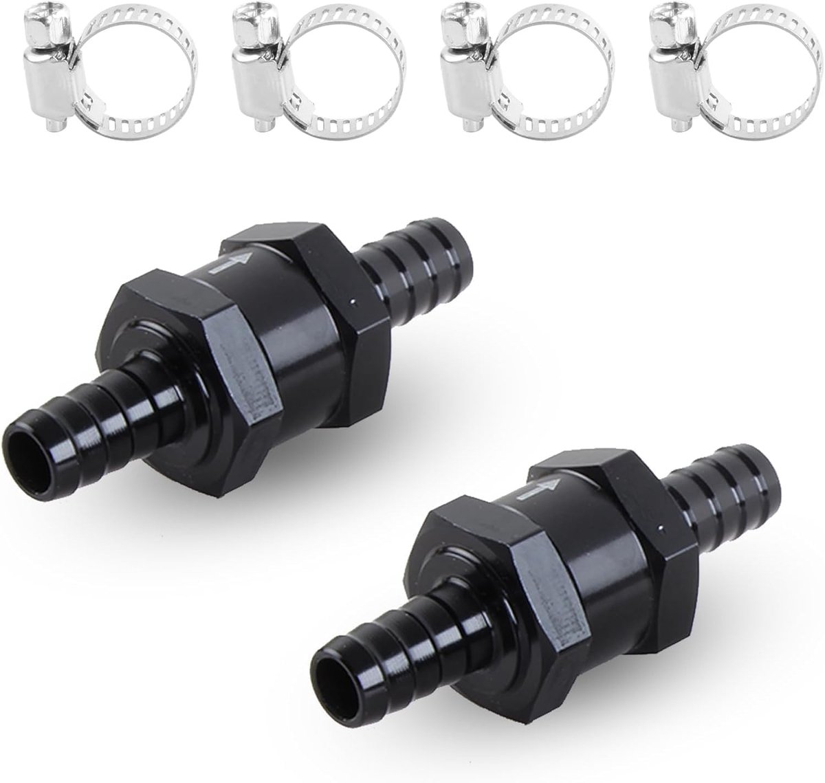 SnelShoppen - 2 Stuks 10mm Brandstof Terugslagklep, Aluminium Terugslagklep, Brandstofslang met 4 Klemmen voor Water, Aquarium, Brandstof, Lucht en Vl
