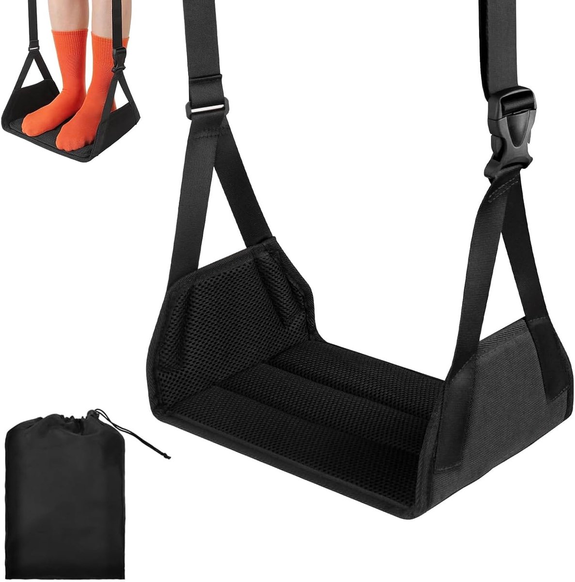 SnelShoppen - Reiskussen Voetsteun, Hangende Verstelbare Voetsteun, Voet Hammock, Draagbare Reis Voetsteun, Opvouwbaar, Bamboe, Comfortabel en Ontspan