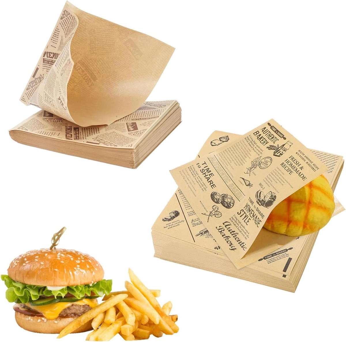 SHENGYIG 100 Stuks Burgerpapier, 15 X 15 cm, Broodpapier voor Sandwiches - ShopVlot