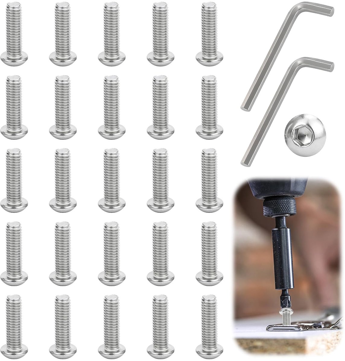 M6 x 16 mm lenskopschroeven - 304 roestvrij staal - volle draad - ideaal voor meubelassemblage - m-winkel