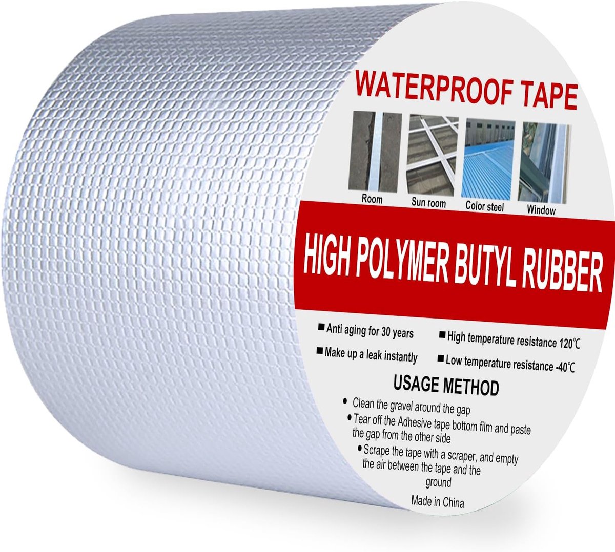 SnelShoppen - Waterdichte Butyl Tape voor Dak, 100mm x 5m, Zelfklevende Sealing Tape, Scheuren en Gaten Repareren, Bitumen Rol voor Dakbedekking